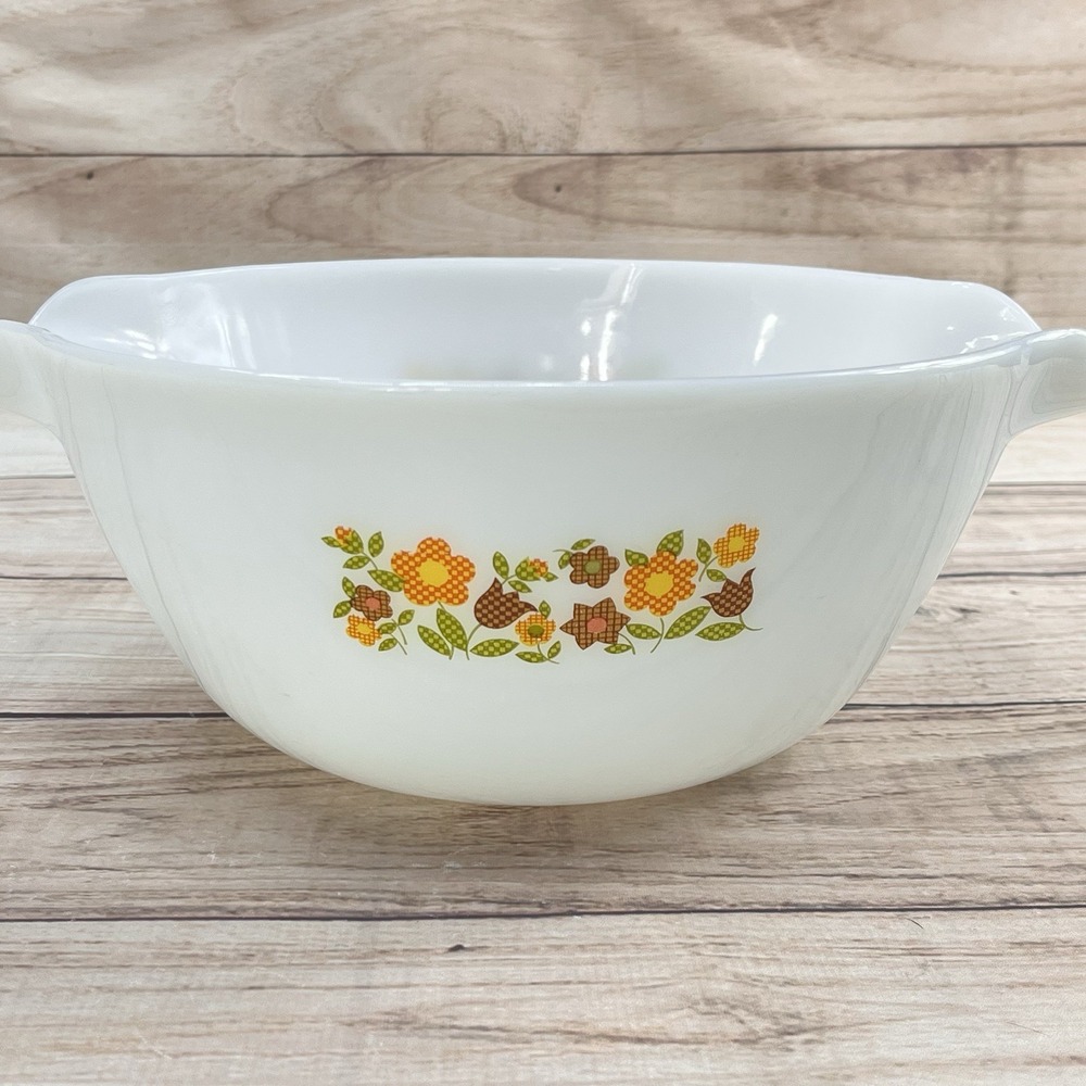 Vintage Anchor Hocking Fire King Gingham Floral Mixing Bowl Medium 10"x11"‎